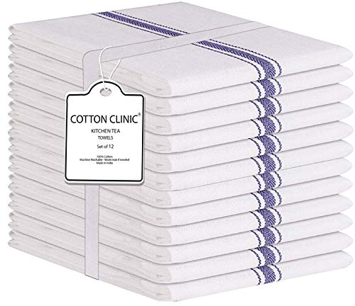 Cotton Clinic 12 Pack 16x26 Ring Spun Cotton Scandia Stripe Kitchen Dish Tea