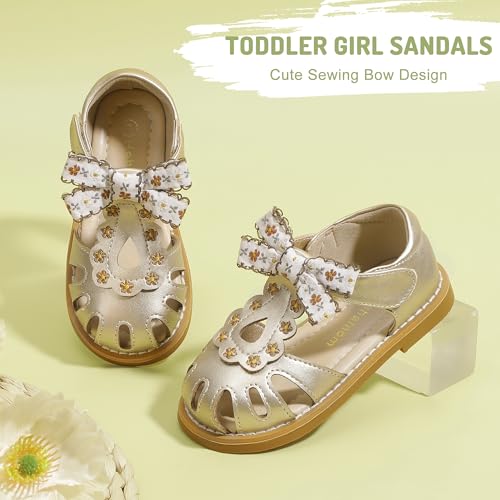 Hehainom Toddler Girls Sandals Closed Toe Bow Flower Girl Summer Shoes Little Kids Flats Sandals4