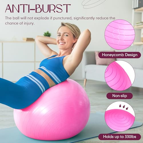 Image of Leyndo 8 Pcs 26 Inch Yoga Exercise Ball Pilates Pregnancy Birthing Fitness Ball with Quick Pump Anti Burst for Improved Posture Balance Yoga Pilates Training