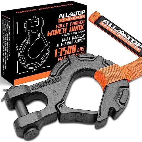 ALL-TOP Forged Steel Winch Hook, 5/16in - 6 Ton 13500 LBS, Winch Cable Rope Extreme Hook, Forged Steel & E-Coated Finish, Rhino Gray