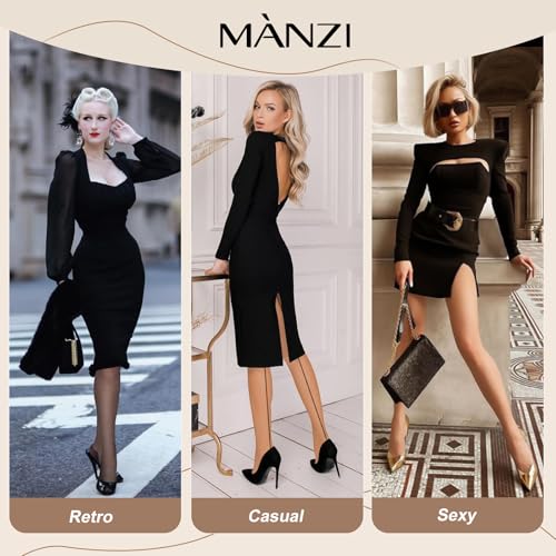 MANZI Sheer Backseam Tights Seamed Nylon Pantyhose for Women 20 Denier