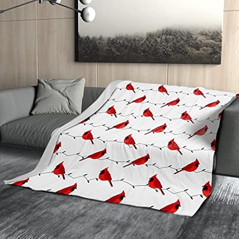 Cardinal Birds Blanket Velvet Touch Ultra Plush Christmas Holiday Printed Fleece Throw/Blanket Cover