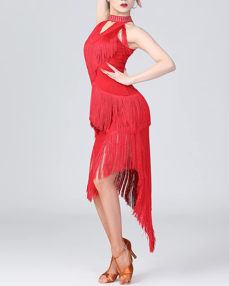 Vestido de Noche de Sirena con Flecos para Mujer, Vestido de Baile Latino