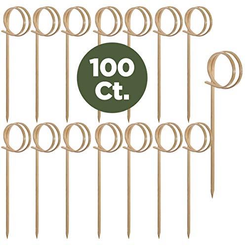 Prexware Bamboo Ring Skewers, 3.5 Inch Loop Skewers, Bamboo Skewers Cocktail Picks. 100 Count.