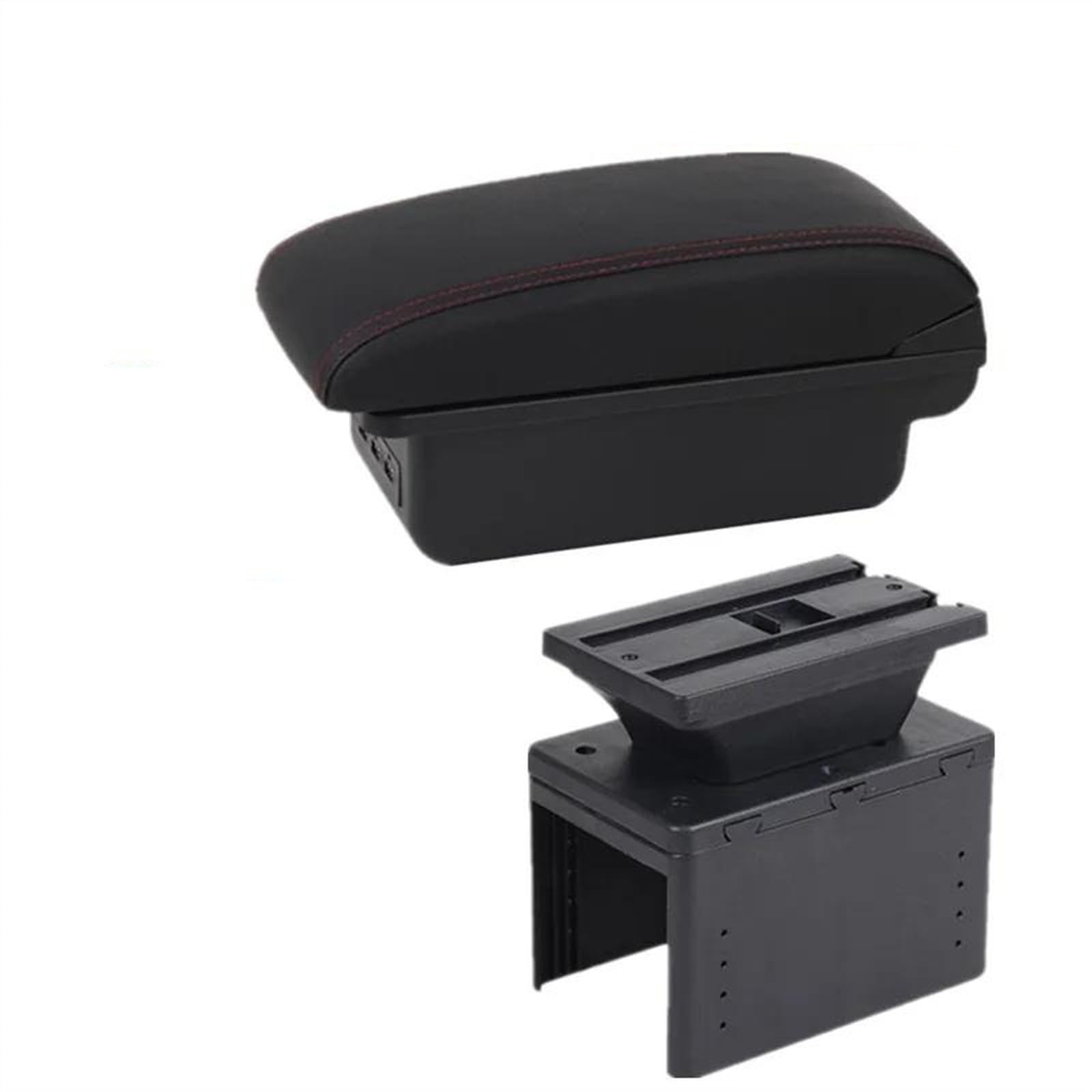 NOHEEU Car Armrest Special Storage Box Modification Parts For Hyundai I20 2021 2022 2023 2024(B1 Black red 3USB)