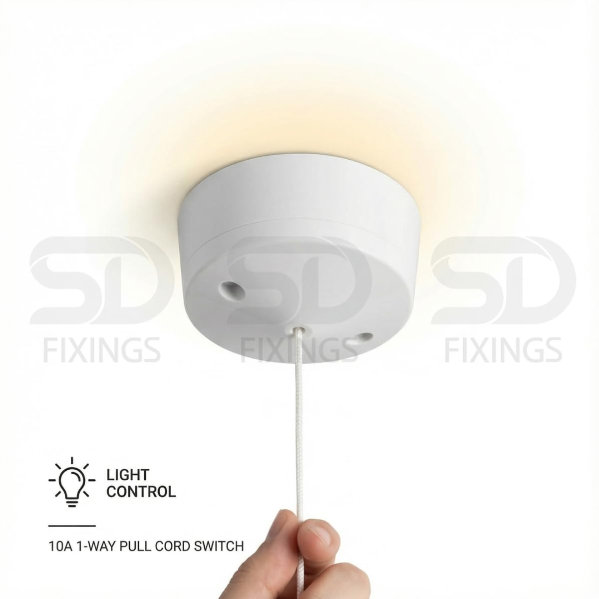 Manningham Lighting 10A 1-drożny kabel do ciągnięcia przełącznika wentylatora toalety kuchnia łazienka piwnica 1,7 m długa lina okrągła biała montowana na suficie