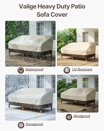 Image of Vailge Patio Sofa Cover 3-Seater & Outdoor Couch Cover Waterproof | Heavy Duty 600D Oxford Patio Outdoor Furniture Covers Waterproof with Windproof Straps and Vents,Fits 104 inchx40 inchx35 inch Patio Sofa