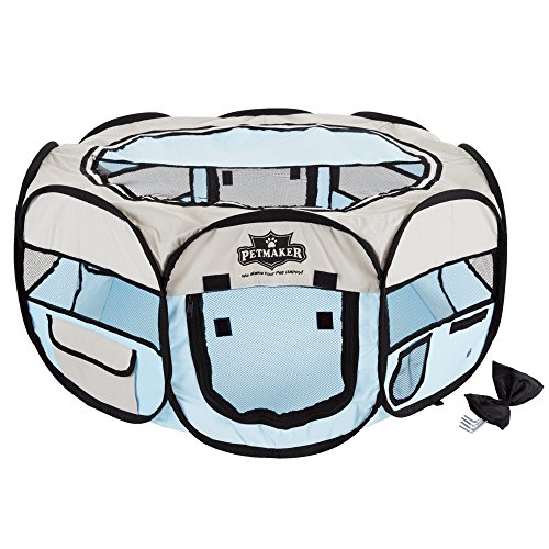 Portable Pop Up Pet Play Pen with carrying bag 33in diameter 15.5in Blue
