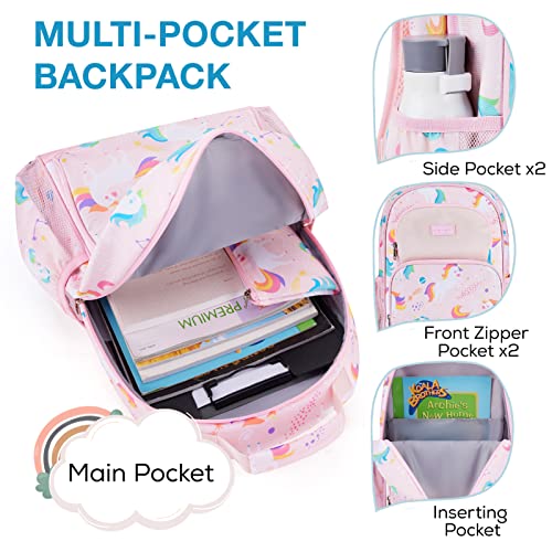 Mommore Kids Backpack Set, Unicorn Backpack For Girls Lightweight Elementary Bookbag For Students School Backpack For Children With Chest Strap Water Resistant, 3Pcs Pink #TOP2