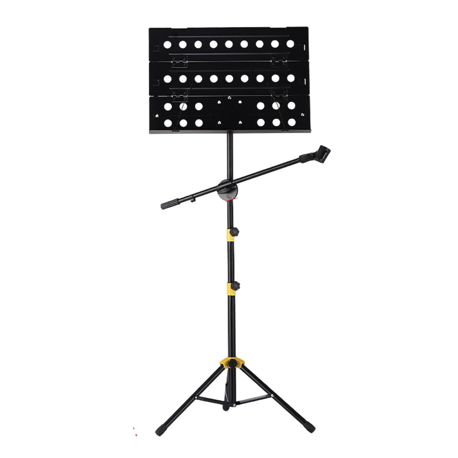 Vttui Sheet Music Stand, Foldable Music Holder, with Microphone, Height Adjustable, Holder Tripod Base, for Instrumental Performance & Band(Color:Black and Yellow)