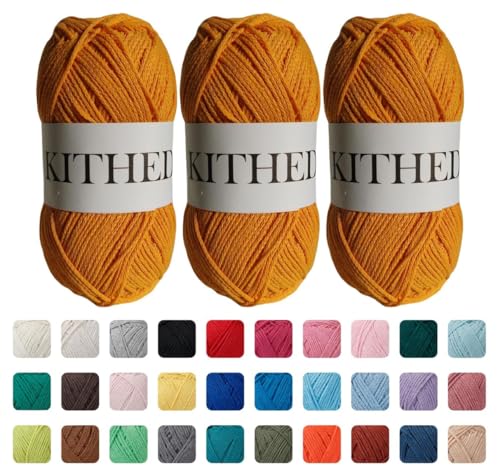 Image of Cotton Yarn,10.5oz,526yard,3 Pack ,Soft Yarn for Crocheting and Knitting (22 Golden Yellow)