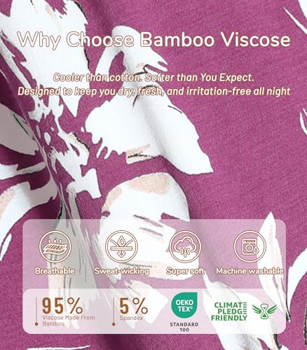 Image of NACHILA Women's Bamboo Viscose Pajama Sets Summer Cooling Short Sleeve Capri Soft Pjs Night Sweats Moisture Wicking Sleepwear