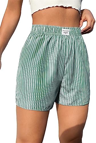 SOLY HUX Women&#39;s Striped Shorts Elastic High Waisted Straight Leg Summer Shorts