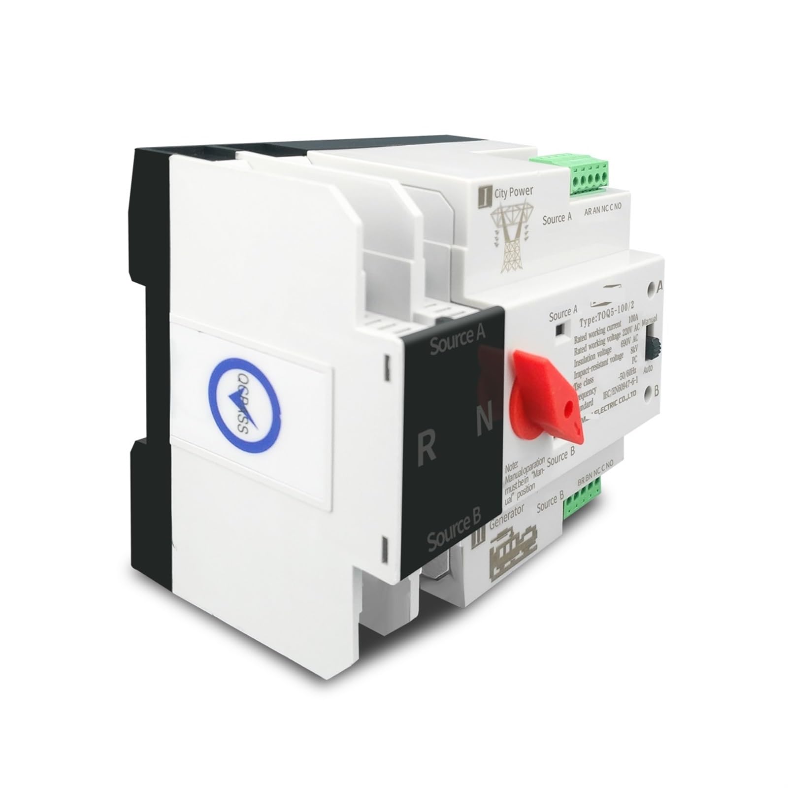 Interruttori selettori elettrici di trasferimento automatico a doppia alimentazione, monofase, su guida DIN, ATS 110 V 220, senza interruzione, 2P, 63 A, 100 A, 125 A(63A,110V)