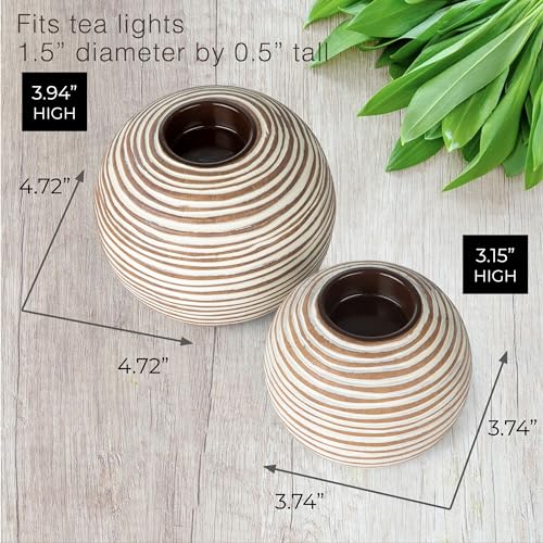Tuva Orb Candle Holders (Gift Boxed Set of 2), Table Centerpieces for Dining or Living Room, Spa, Bathroom, Kitchen Counter, Mantle or Coffee Table Decor (Light Brown and White) - Image 4