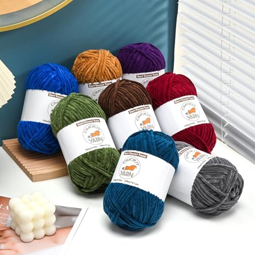 Image of 3 Pack Rust Fluffy Velvet Yarn for Crocheting, Chunky Chenille Baby Blanket Yarn for Crocheting, Soft Fuzzy Puzzle Yarn for Knitting, (100g /3.53oz Each) Bulky Thick Amigurumi Crochet Yarns