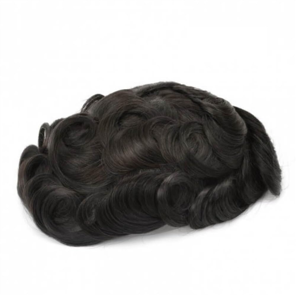 Parrucca da uomo in pizzo francese lungo 15 cm, capelli umani (lisci) Hairline Fine(7"x9")