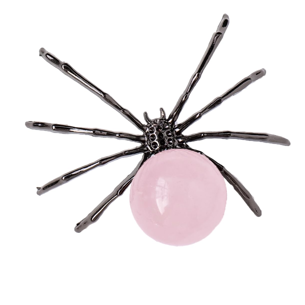 Runyangshi 1PCS Natural Crystal Rose Quartz Ball 2in Hand-Made Alloy Spider Animal Statue Ornament Healing Crystal for Halloween Decor Home Decor Gift
