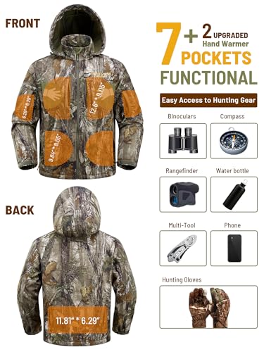 Image of NEW VIEW Camo Hunting Jackets for Men, Warm Fleece Lined Hunting Jacket with Hood, Quiet Water Resistant Hunting Clothes