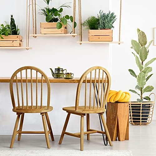 COSTWAY Set of 2 Dining Chairs, Solid Wood Side Chairs with High Spindle Back, Country Style Home Kitchen Dining Room Furniture 2PCS Leisure Chair Seats (Nature)