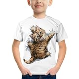 Jungen 3D Tier Bedruckt T-Shirt Sommer Kurzarm Rundhalsausschnitt lustige Katze Muster Kleidung