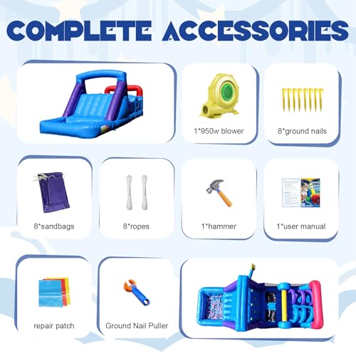 22FT(L) Commercial Bounce House for Big Kids 3-8, Inflatable Obstacle Course with 950W Blower,Large Slide,Dual Tunnels, Climbing Wall, Wet Dry Pool for Party Backyard Outdoor Fun - Image 8