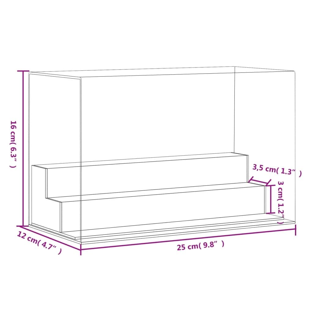 Vitrina de acrílico transparente de 25 x 12 x 16 cm con 3 niveles, 2 mm de grosor, caja de almacenamiento para colección, joyería, reloj, figura, exhibición minorista, feria, expositor