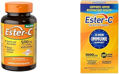 Ester-C 500 mg con cápsulas de bioflavonoides cítricos 120 y vitamina C 1000 mg comprimidos recubiertos, 120 unidades, refuerzo del sistema disponible en Yaxa Peru
