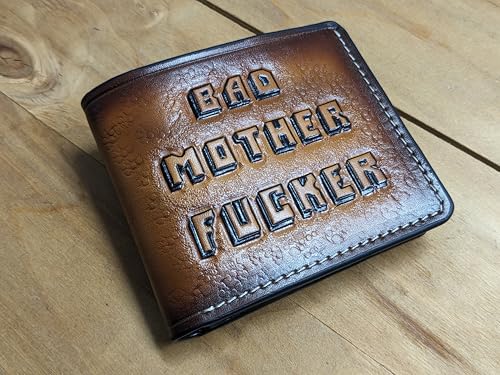 Men's 3D Genuine Leather Wallet, Hand-Carved, Hand-Painted, Leather Carving, Custom wallet, Personalized wallet, Bad Motherfucker, Gangster, Cards Holder2