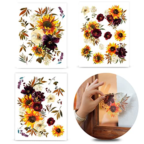 Wall Stickers for Living Room - Rosie + Me Calcomanias para Pared De Cuarto Y Pegatinas para Pared De Cuarto | 3 Sheets Sunflower Wall Stickers | 32 Piece Sunflower Wall Decal Stickers | Vinyl Decor