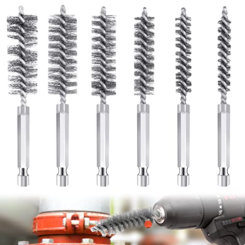 Lot de 6 brosses pour chaudière, brosse cylindrique, brosse métallique en acier inoxydable, diamètre de la brosse perforée, en acier inoxydable, pour le nettoyage de la chaudière Cover