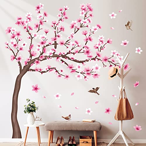 DECOWALL SG4-2306 Large Cherry Blossom Tree Wall Stickers Pink Flower Tree Branch Wall Decals Living Room Bedroom Nursery Home Decor (Tree H: 141cm) - Image 2