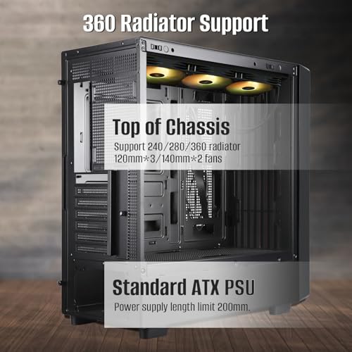 Gabinete para PC Mid Tower con panel lateral de vidrio templado y frente de madera de nogal - Compatible con placas base ATX, Micro-ATX y Mini-ITX - Negro miniatura 6