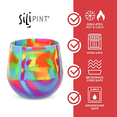 Silipint 14-Ounce Unbreakable Silicone Wine Glasses, Reusable And Shatterproof Wine Tumblers For Parties, Picnics, Beaches, And Boats, Stemless Silicone Wine Cups, Sea Swirl, Pack Of 4 #TOP2