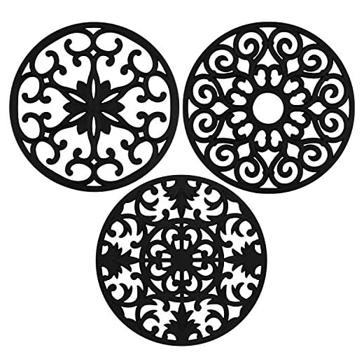 gasaré, Extra Large, Extra Thick, Silicone Trivets, Trivet Mat, Heat Resistant, Non-Slip, Dishwasher Safe, Round Design, for Hot Dishes and Kitchen Countertops, 10 x 3/8 inches, Set of 3, Black