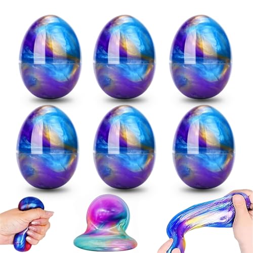6 Pack Slime Filled Eggs Toys, Easter Eggs,Easters Basket Stuffers Egg Fillers for Teens Kids, Birthday&Classroom Prizes for Boys Girls (Blue+Purple+Gold)