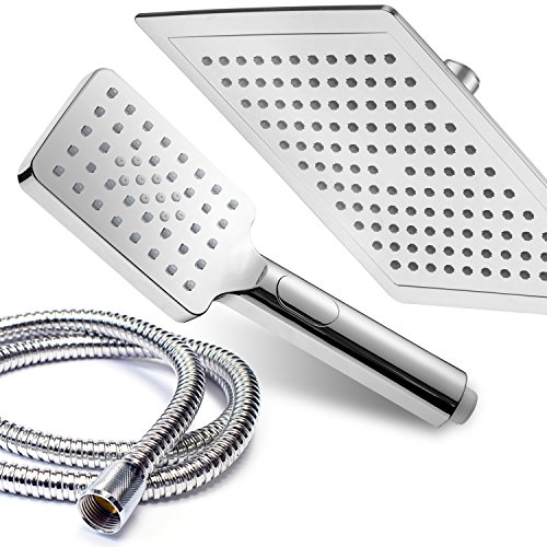 Dream Spa Hotel Spa Ultra-Luxury 9" Square Rainfall Shower Head / Handheld Combo. Convenient Push-Button Flow Control For Easy One-Hand Operation. Switch Flow Settings With Same Hand! Premium Chrome. #TOP5