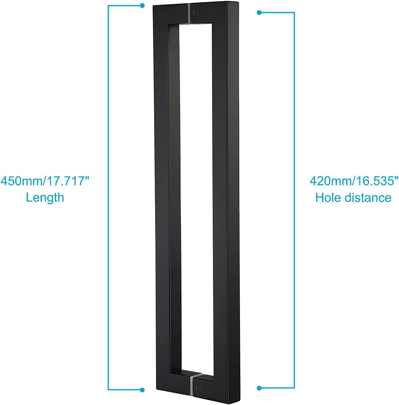 togu tg-r3030 heavy duty commercial grade 450mm/18 inches square/rectangle shape solid 1.2mm thick stainless steel 304 push pull door handle, matte black finish 18 in length/1.18x1.18in (frontxside)