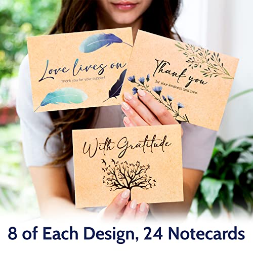 24 Funeral Thank You Cards With Message Inside - 4.5 X 6.25” Rustic Kraft Style Bulk Sympathy Thank You Cards With Words Inside - Memorial, Celebration Of Life And Bereavement Thank You Notes With Envelopes #TOP2