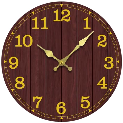 Image of Wall Clock, Modern Wall Clocks Battery Operated, Silent Non Ticking Clock Decorative for Living Room, Office, Home, School 12 Inch (Brown, Gold)