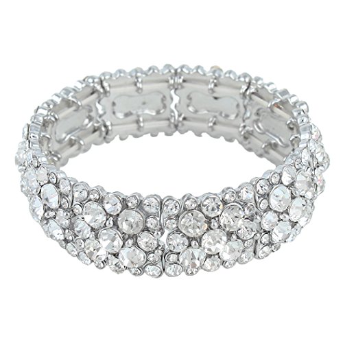 EVER FAITH Women's Round Austrian Crystal Bridal Stretch Bracelet Clear Silver-Tone