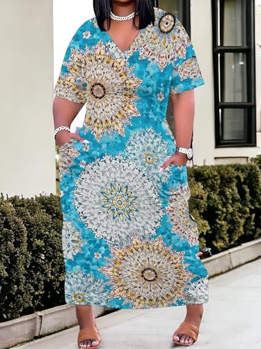 Image of SUZONANA Plus Size Dresses for Curvy Women African Print American Dress Summer Outfits Casual Loose with Pocket