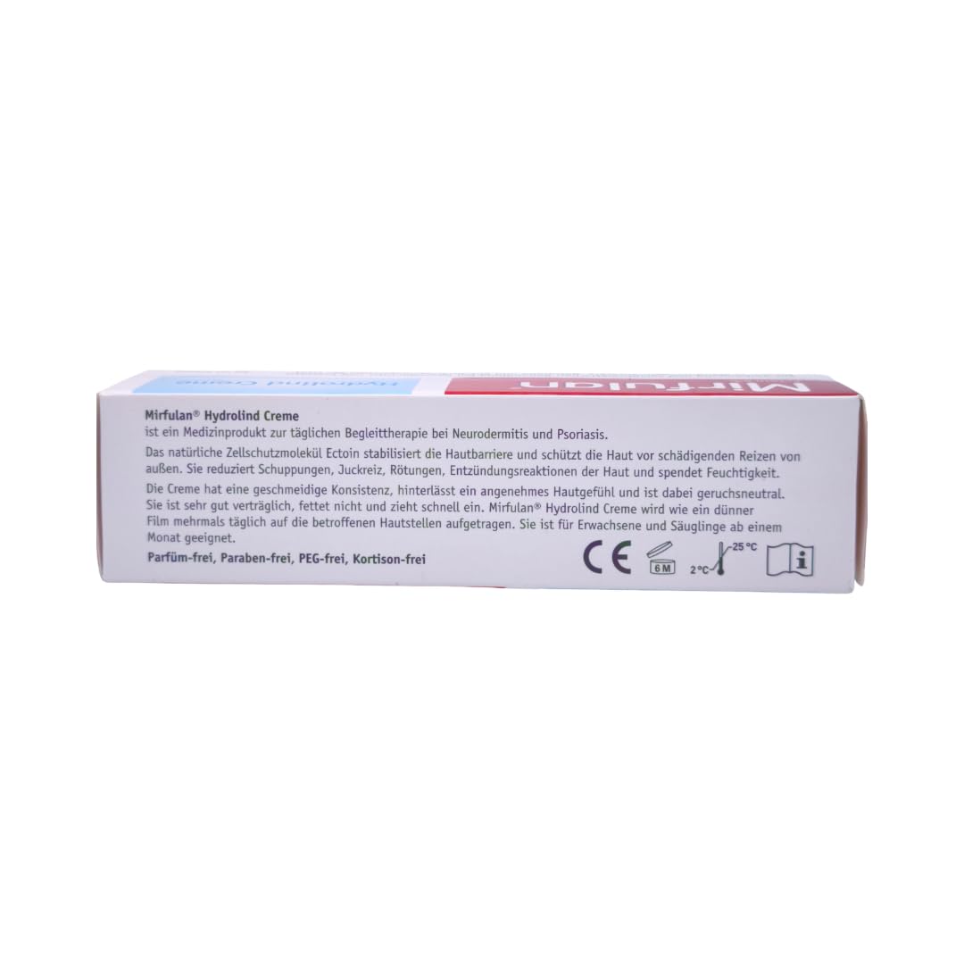 Mirfulan Hydrolind Creme 50 ml - Pflegecreme für Trockene, Schuppige & Empfindliche Haut mit 5% Ectoin & Urea - Feuchtigkeitsspendend, Schnell Einziehend, ohne Parfüm - mit Pharma Perle Duschgel (3x)