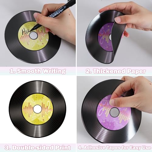 Image of Vuzvuv 48Pcs 70s 80s 90s Disco Records Paper Cutouts with 100Pcs Glue Points,Records Cut Outs Bulletin Board Decorations for Birthday Party Theme Decor Supplies