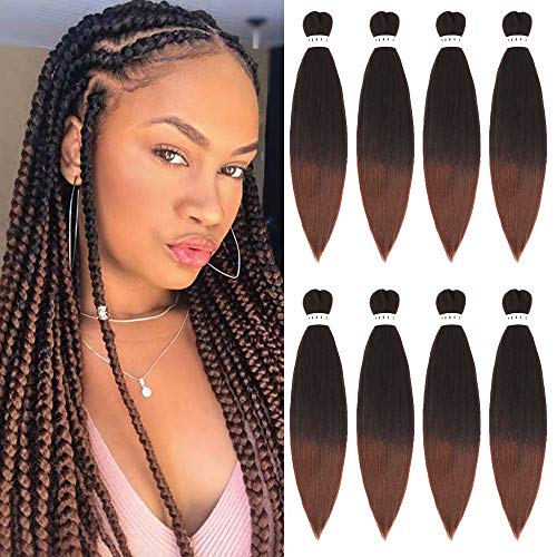 Prestretched Braiding Hair Extension Natural Black Brown Professional Crochet Braiding Hair Hot Water Setting Perm Yaki Synthetic Hair for Twist Braids (T1B/30)