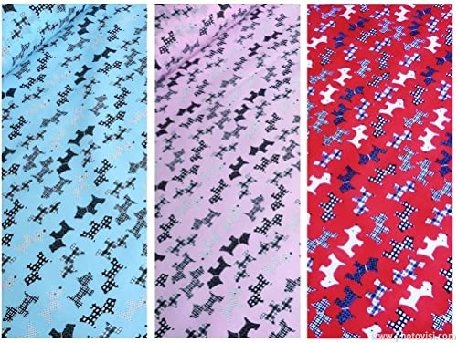 Red Polycotton Fabric with Black & White Scottie Dogs (Per Metre)