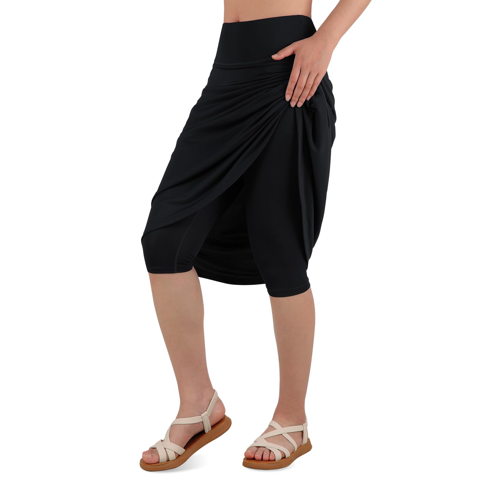 Damen-Baderock mit Leggings, 66 cm, Midi-Länge, bescheidener langer Rock, Badebekleidung mit Reißverschlusstaschen