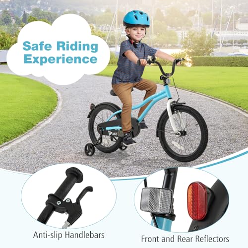 Image of BABY JOY Kids Bike, 12 14 16 18 Inches Sporty Bicycle with Training Wheels, Adjustable Seat, Handbrake & Coaster Brake, Reflectors, Girls Boys Bike for 3-8 Years Old Children