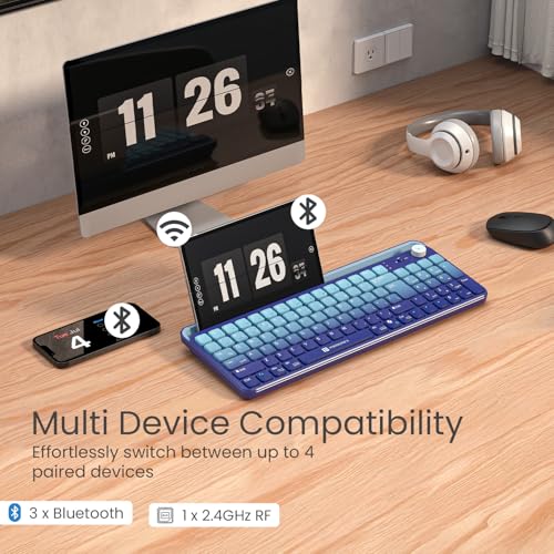 Image of Portronics Bubble 4.0 Wireless Keyboard with Bluetooth + 2.4 GHz USB Receiver, Rechargeable Battery, Volume Control Knob, Multimedia Hotkeys with Numpad, for Laptop, PC, Smartphone, Tablet(Blue)