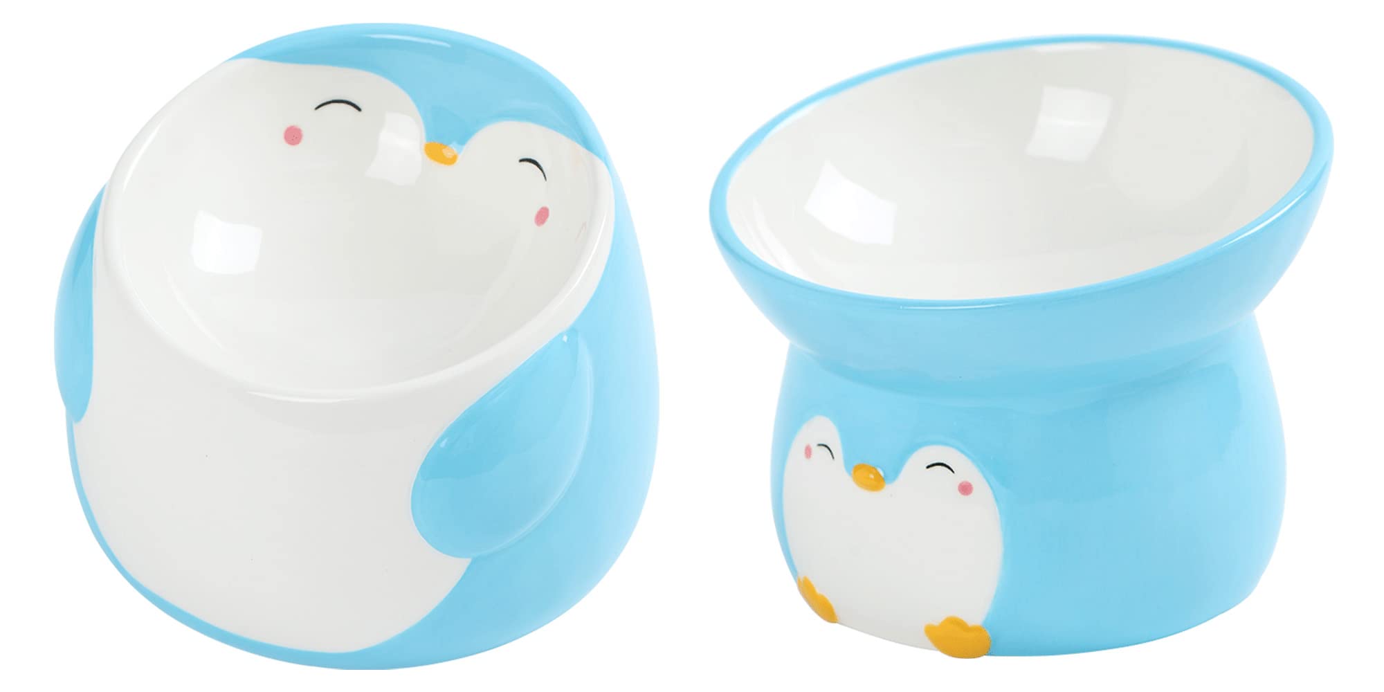 Kechuntech Ceramic Raised Cat Bowls - Cute Elevated Tilted Pet Bowls for Food and Water, Shallow Bowls for Cats and Small Dogs, Set of 2